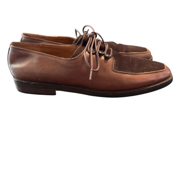 Joan & David Mens Brown Handmade Lace-Up Apron Toe Derby Shoes Size 10B - Picture 3 of 6